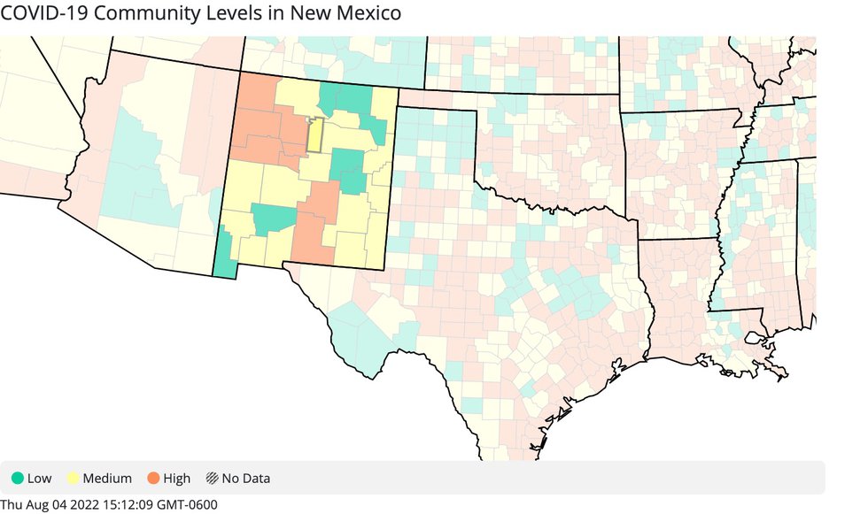 CDC COVID-19 Community Levels in NM, Aug. 4, 2022